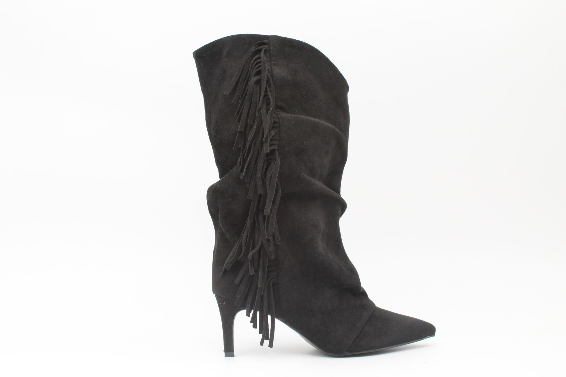 Bota arrugada de media caña en suave antelina con flecos top ventas!,ref035 - Imagen 2
