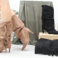 Bota arrugada de media caña en suave antelina con flecos top ventas!,ref035 - Thumbnail Image 1