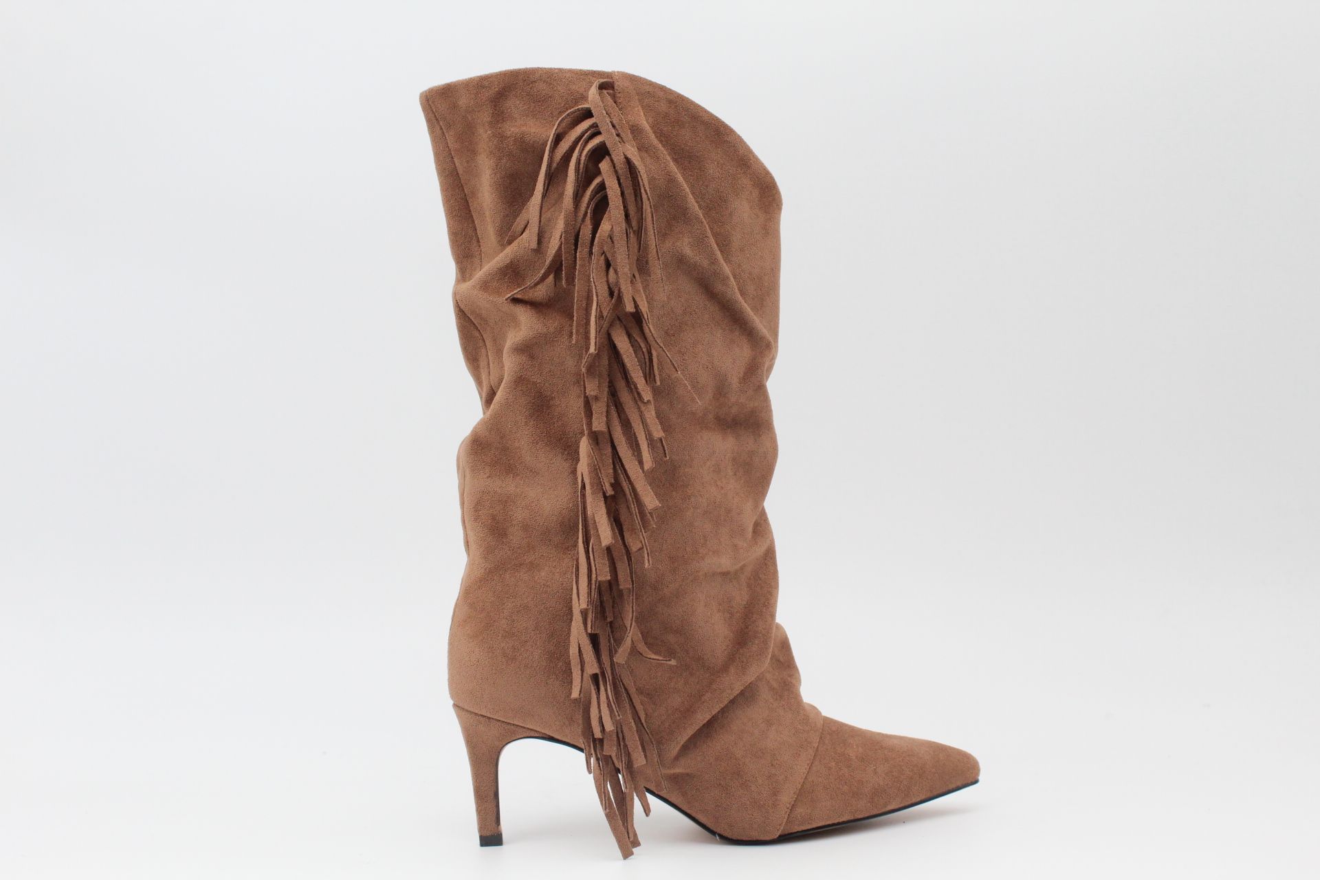 Bota arrugada de media caña en suave antelina con flecos top ventas!,ref035 - Imagen 6