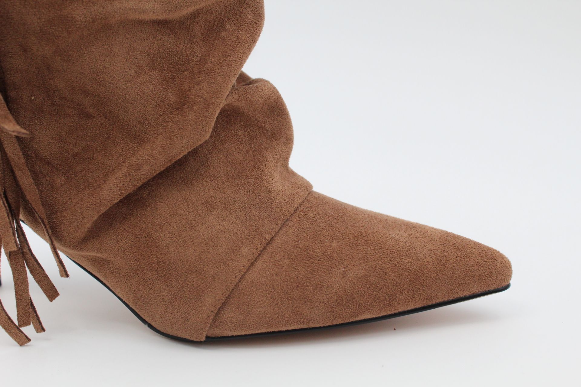 Bota arrugada de media caña en suave antelina con flecos top ventas!,ref035 - Imagen 8