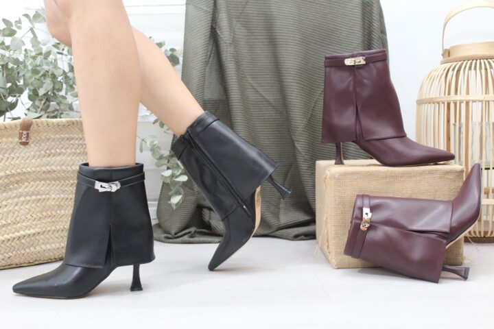 Botin en suave poli piel con solapa y tacon medio fino,ref8830