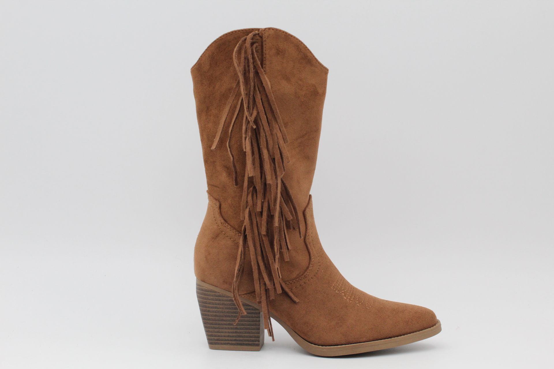 Bota estilo cowboy de media caña en suave antelina con adorno flecos,ref8729 - Imagen 7
