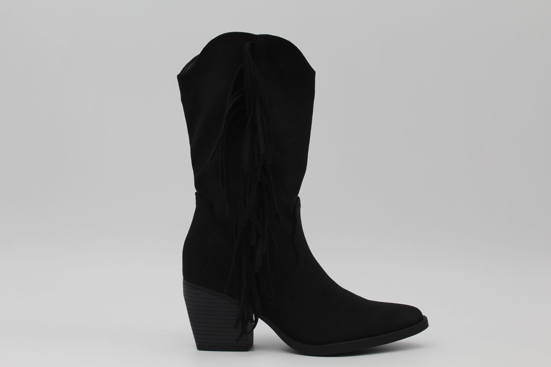 Bota estilo cowboy de media caña en suave antelina con adorno flecos,ref8729 - Imagen 11