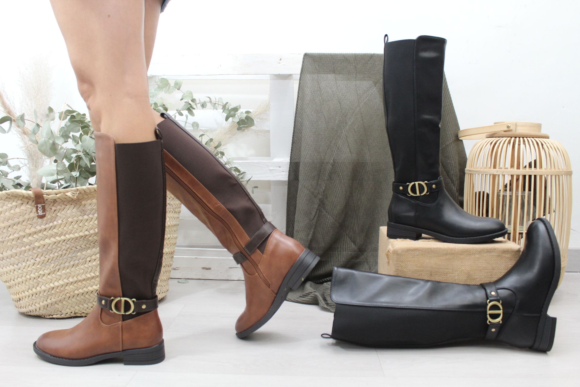 Bota plana en suave poli piel con elastico lateral,ref8955 - Imagen 1