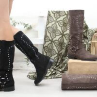 Bota plana estilo motera con adorno tachas y aplique metalizado,ref9262 - Thumbnail Image 1