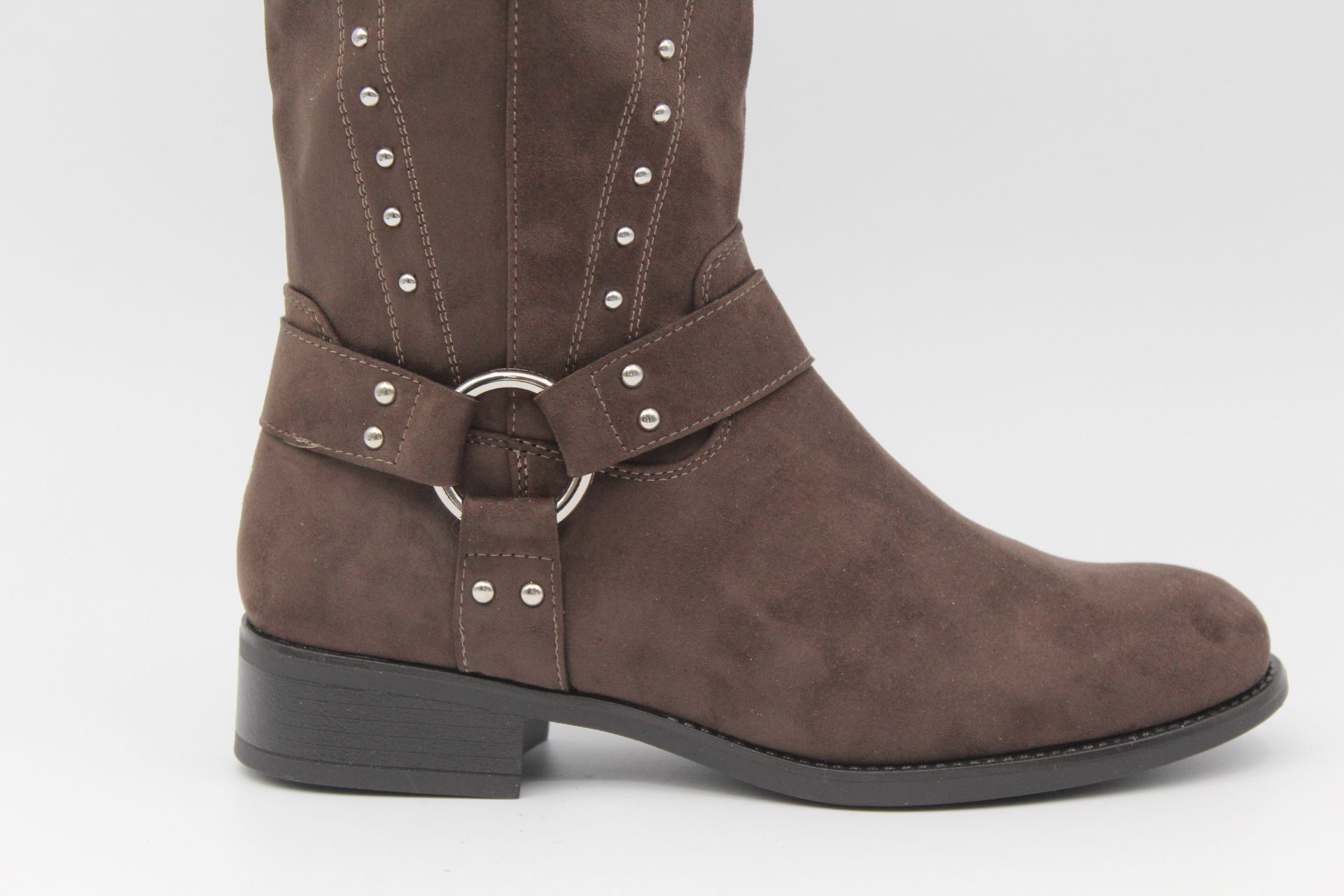 Bota plana estilo motera con adorno tachas y aplique metalizado,ref9262 - Imagen 3