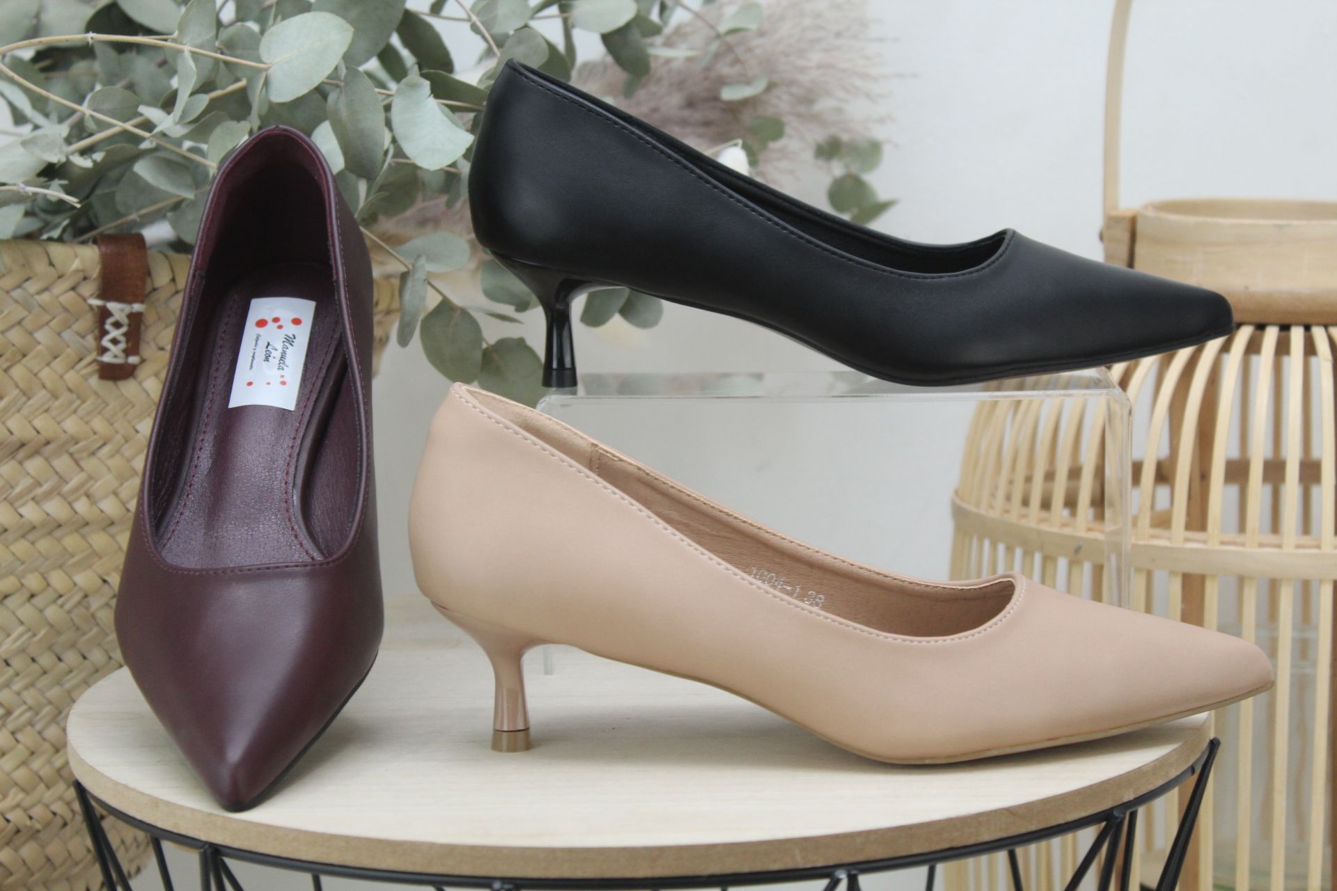 Stiletto en suave poli piel con tacón bajo fino de 5cm,ref1004 - Imagen 1