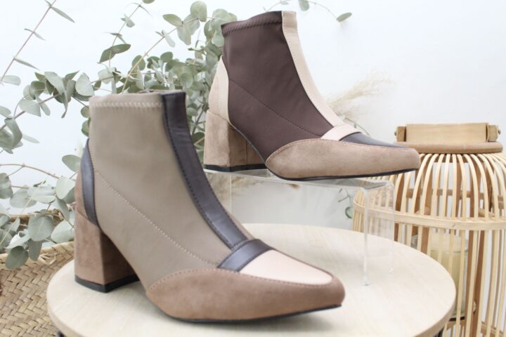 Botín combinado en licra y detalles en antelina