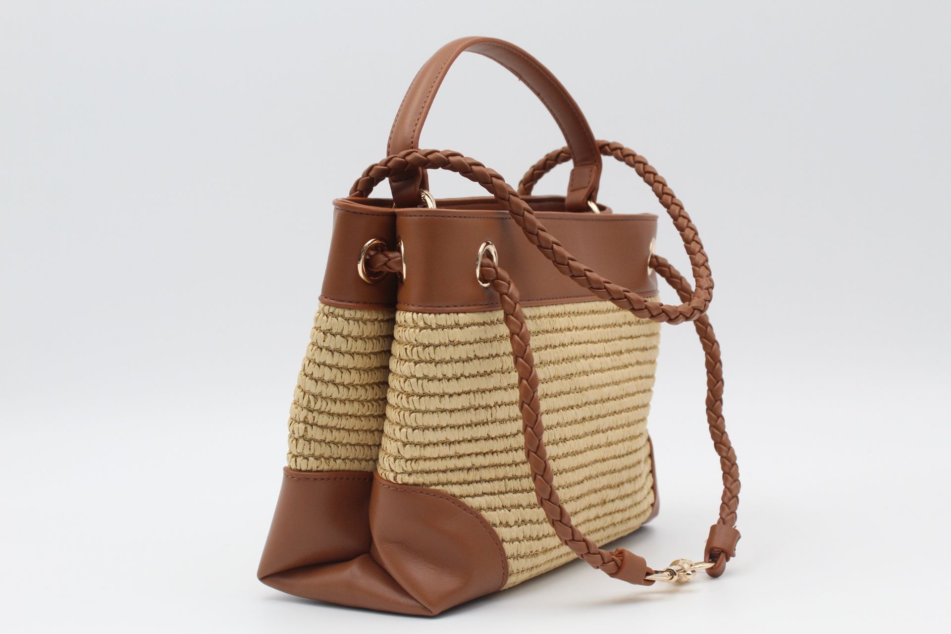 Bolso-Bandolera combinado en rafia y poli piel,ref73806 - Imagen 2