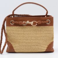 Bolso-Bandolera combinado en rafia y poli piel,ref73806 - Thumbnail Image 3