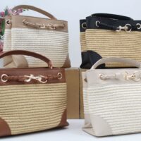 Bolso-Bandolera combinado en rafia y poli piel,ref73806 - Thumbnail Image 1