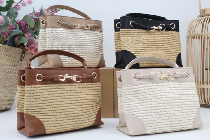 Bolso-Bandolera combinado en rafia y poli piel,ref73806