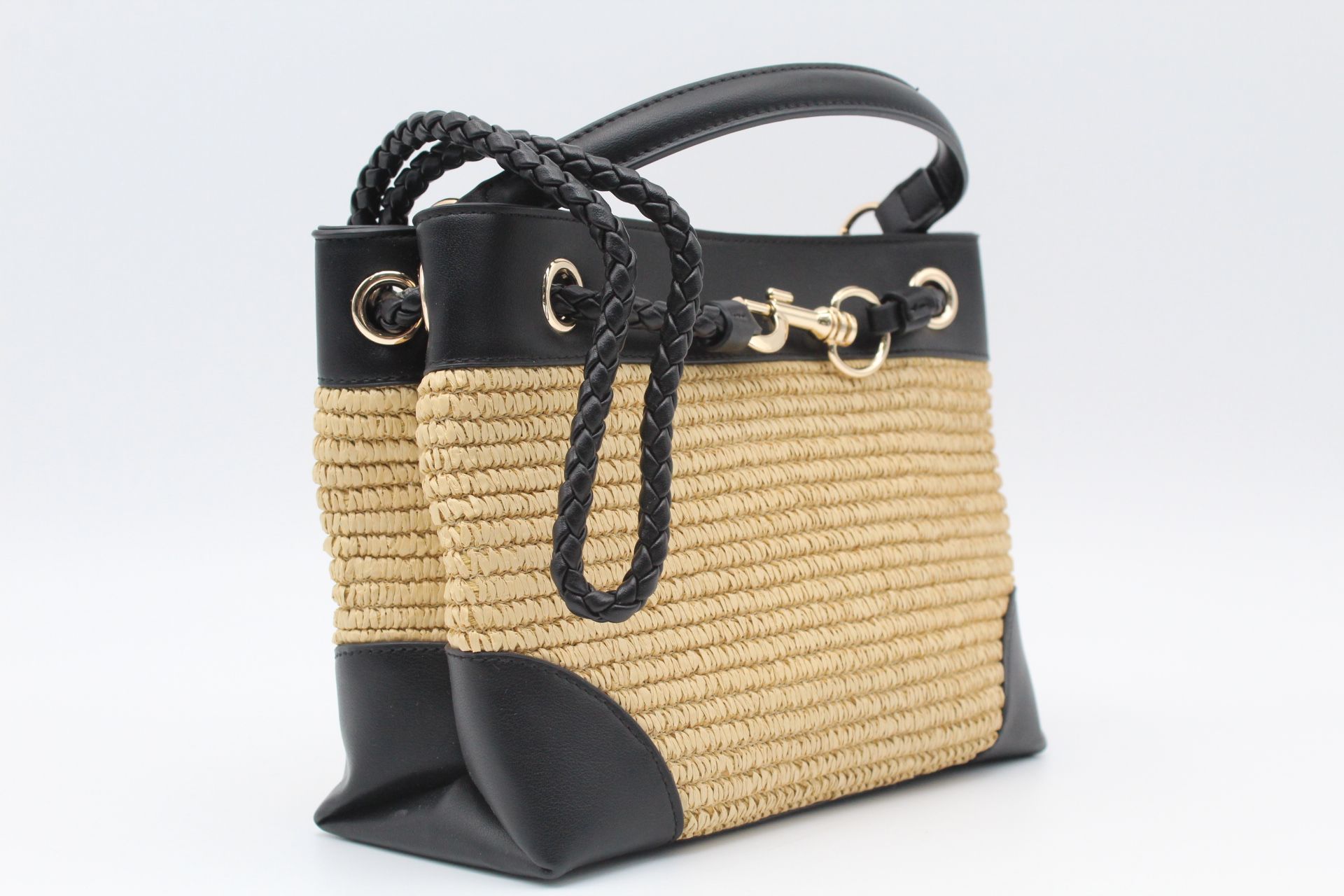 Bolso-Bandolera combinado en rafia y poli piel,ref73806 - Imagen 4