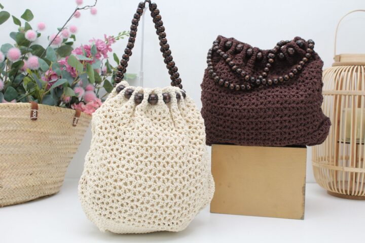 Bolso-Bandolera crochet con asa de bolas de madera,top ventas,ref3623