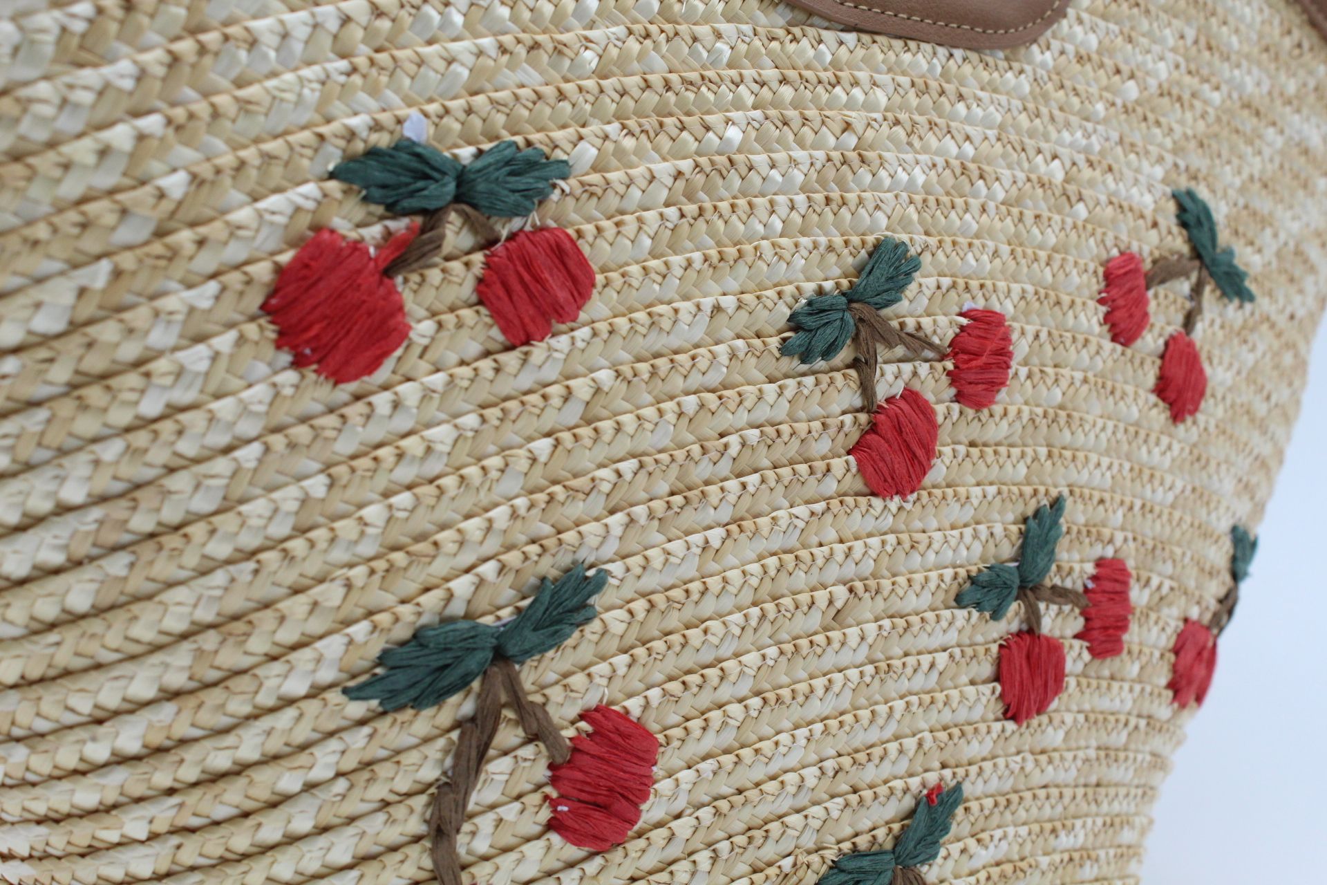 Cesta rafia con grabado de cerezas,ref3584 - Imagen 4
