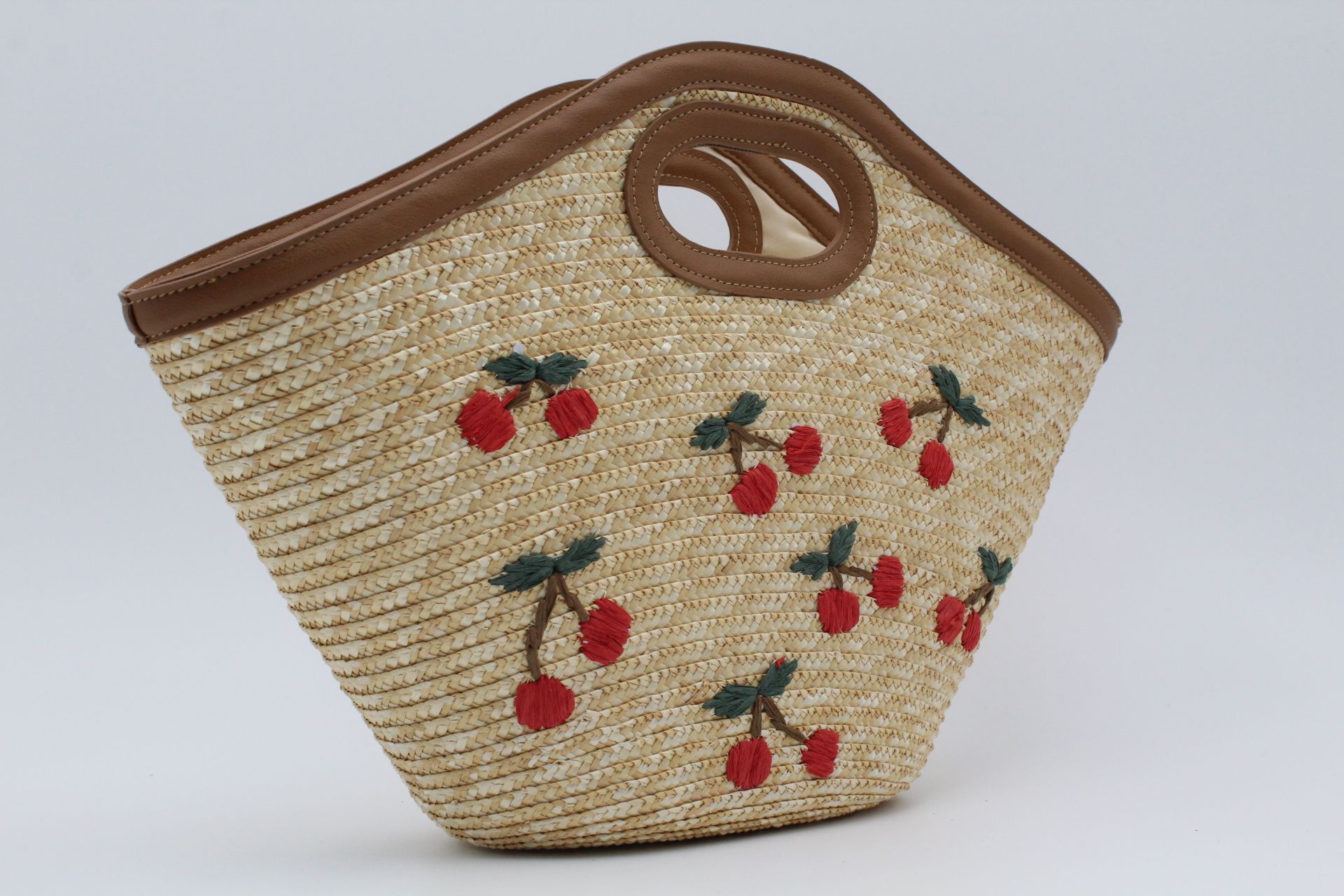 Cesta rafia con grabado de cerezas,ref3584 - Imagen 5