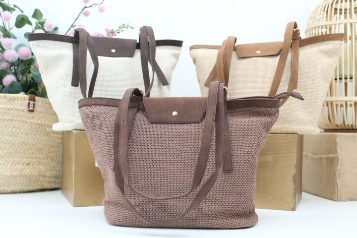 Bolso  de asa larga en tejido de loneta y poli piel,ref29010